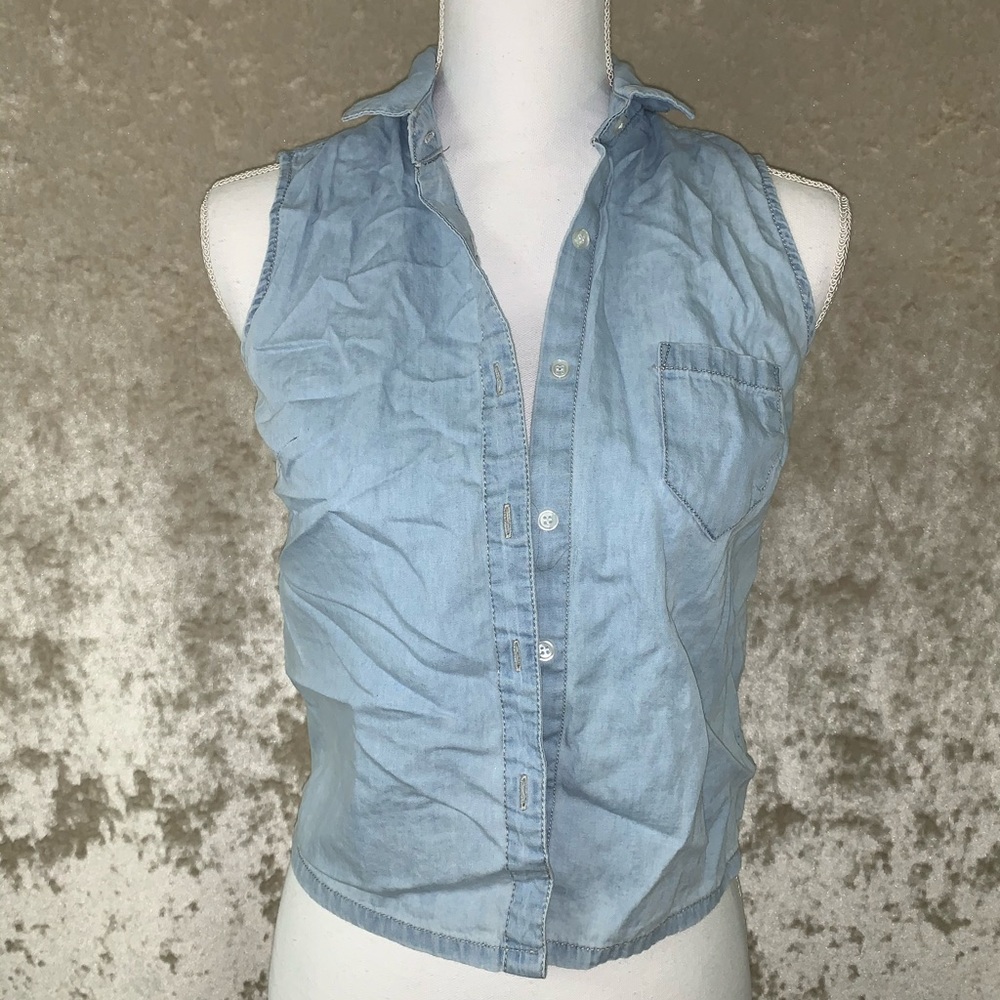 Light Blue Denim Button Up Vest
